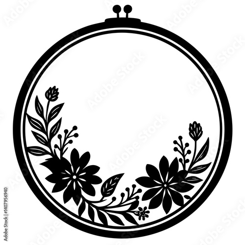 Floral embroidery hoop silhouette vector art