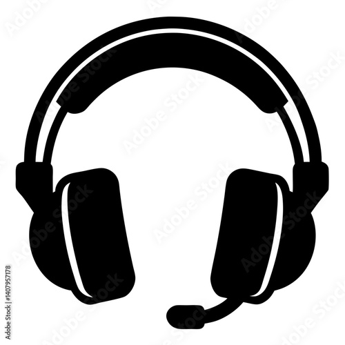Headset with microphone silhouette vector art