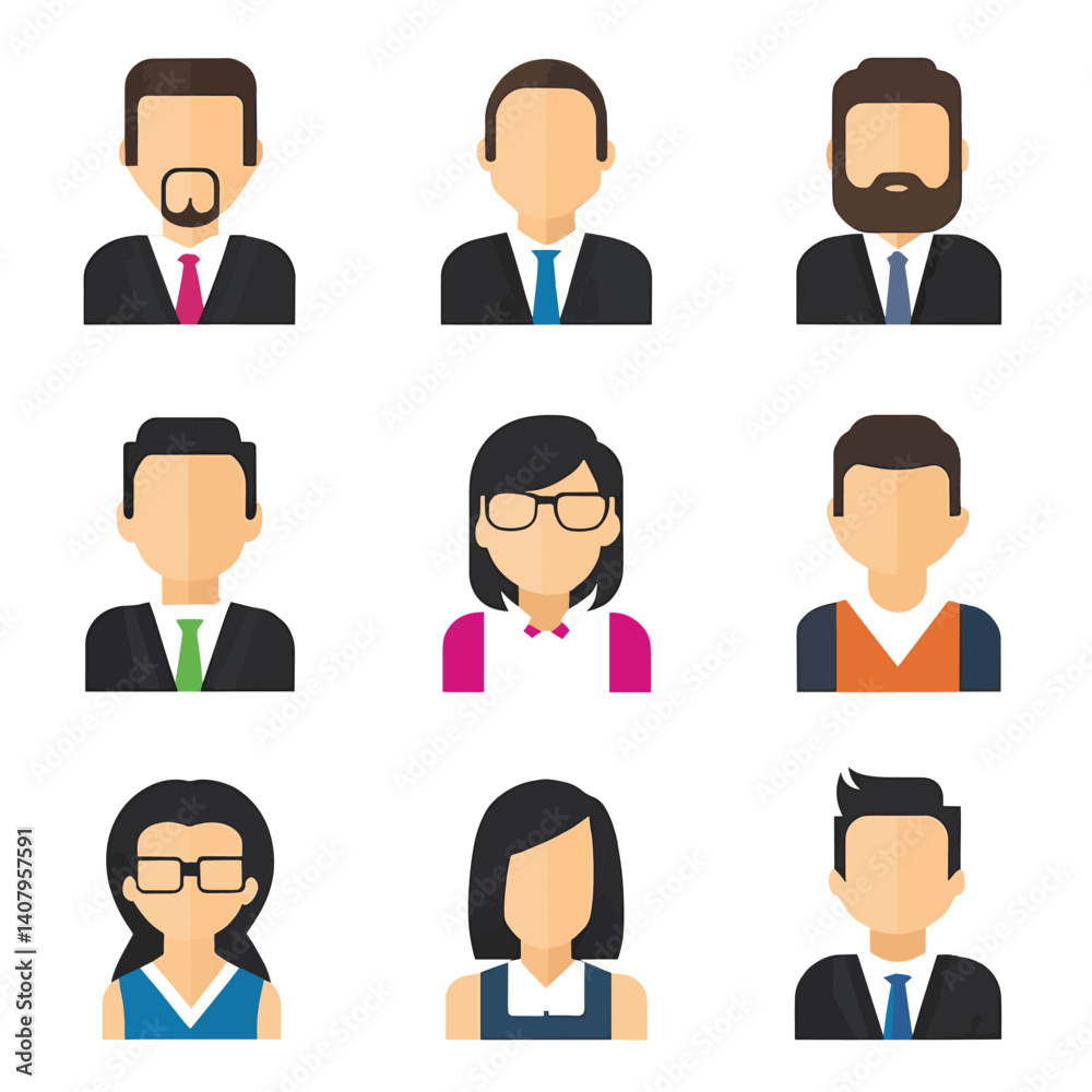 Flattened profile icons of diverse business people. Flattened profile icons of diverse business people.