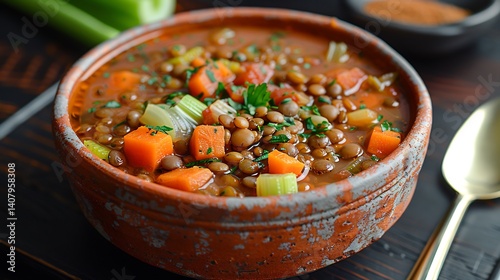 A hearty lentil and vegetable stew photo