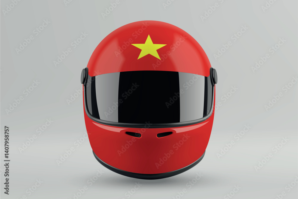 Front view of racing helmet featuring Vietnam flag colors