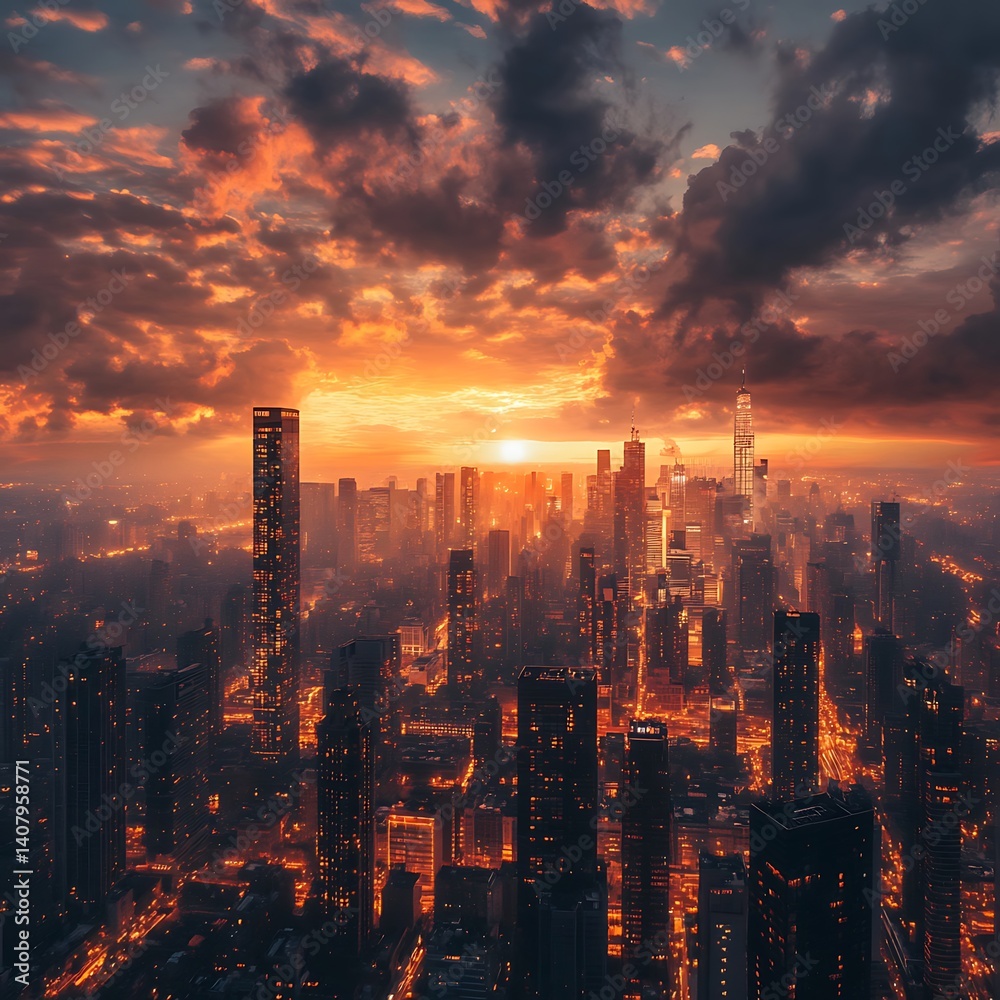 Fototapeta premium Evening lights and skyline creating scenic reflections high resolution picture