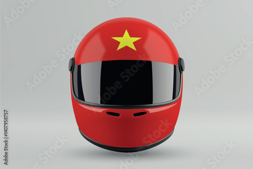 Obraz na płótnie Front view of racing helmet featuring Vietnam flag colors w salonie