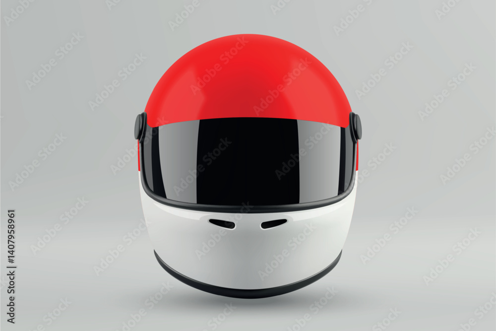 Front view of racing helmet featuring Indonesia flag colors