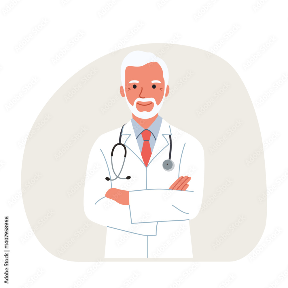 Fototapeta premium Doctor man crossed his arms isolated. Vector flat style cartoon illustration