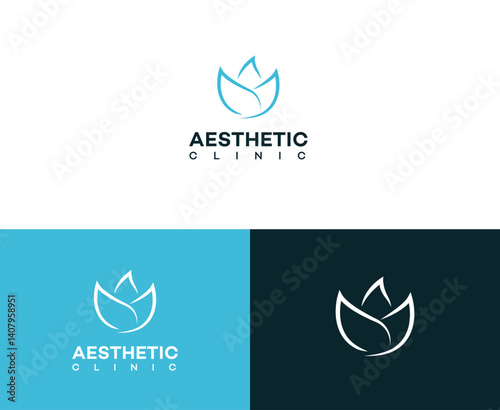 Aesthetic Clinic Logo Design Blue, White, Black Variations