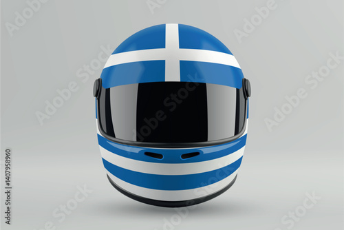 Obraz na płótnie Front view of racing helmet featuring Greece flag colors w salonie