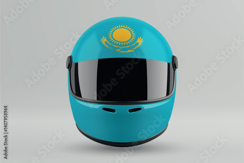 Obraz na płótnie Front view of racing helmet featuring Kazakhstan flag colors w salonie