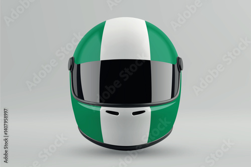 Obraz na płótnie Front view of racing helmet featuring Nigeria flag colors w salonie