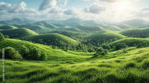 green grassland landscape isolated on white or transparent,photo stock
