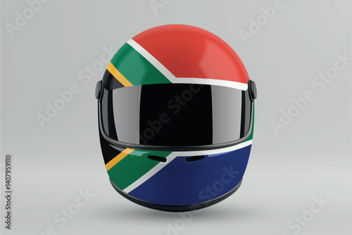 Obraz na płótnie Front view of racing helmet featuring South Africa flag colors w salonie