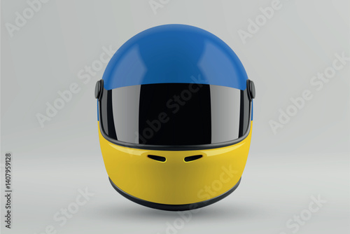 Obraz na płótnie Front view of racing helmet featuring Ukraine flag colors w salonie