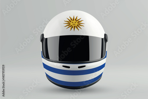 Obraz na płótnie Front view of racing helmet featuring Uruguay flag colors w salonie