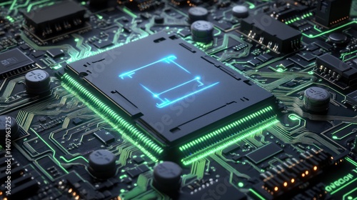 CPU on Circuit Board, High-Tech Glow