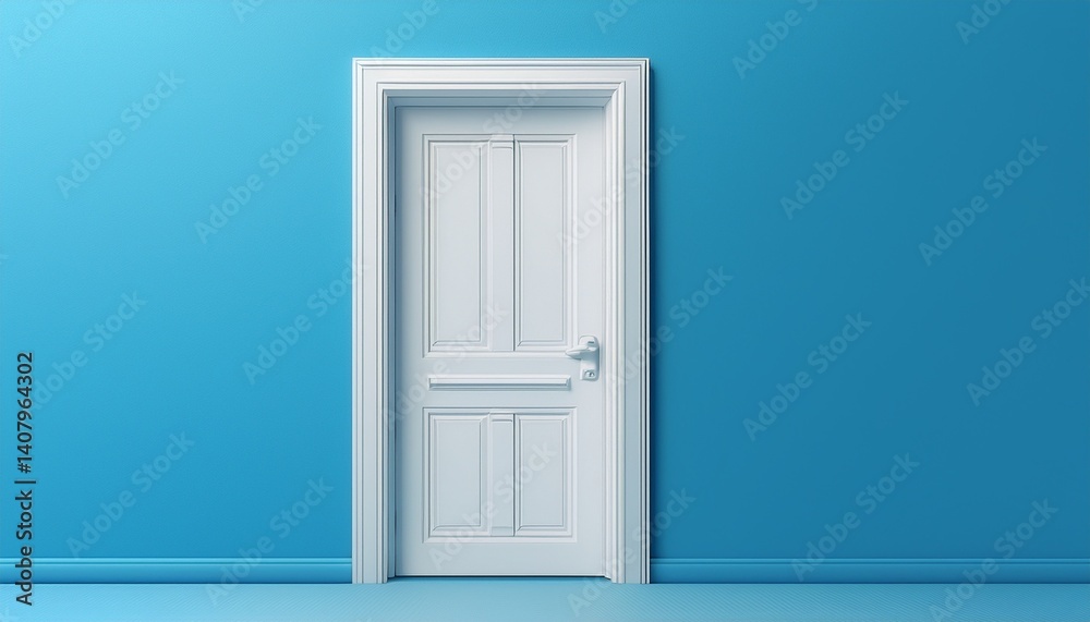 closed door white on bright pastel blue wall background banner copy space generative ai closed door white on bright pastel blue wall background banner copy space generative ai