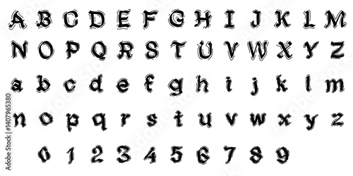Grunge Gothic Alphabet with Numbers and Symbols