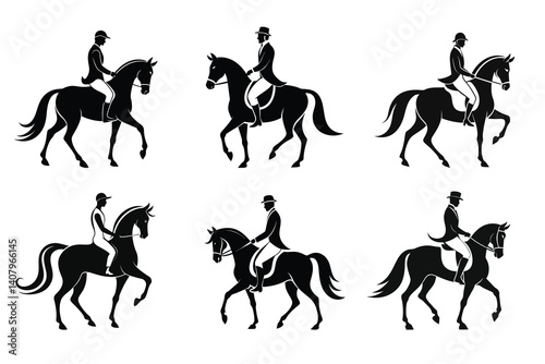 Cowboys horseback rider silhouette vector in white background set