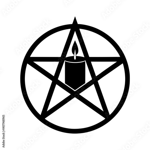 Pentagram with candle silhouette illustration