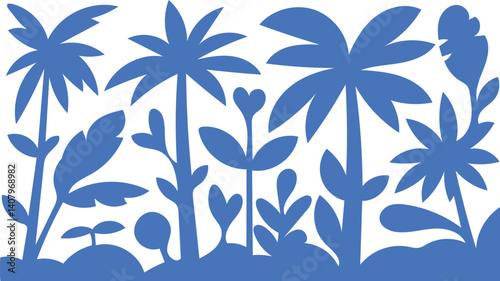 A Lush Assemblage of Palm Trees and Flora, Evoking an Exotic, Serene, and Naturally Inspired Aesthetic for Design.