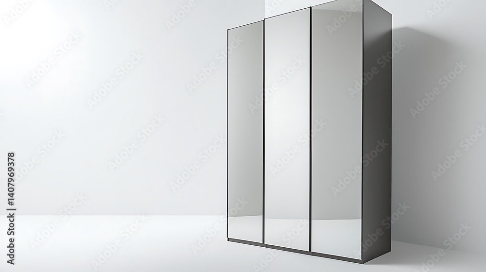A black wardrobe with three doors and three mirrors A black wardrobe with three doors and three mirrors