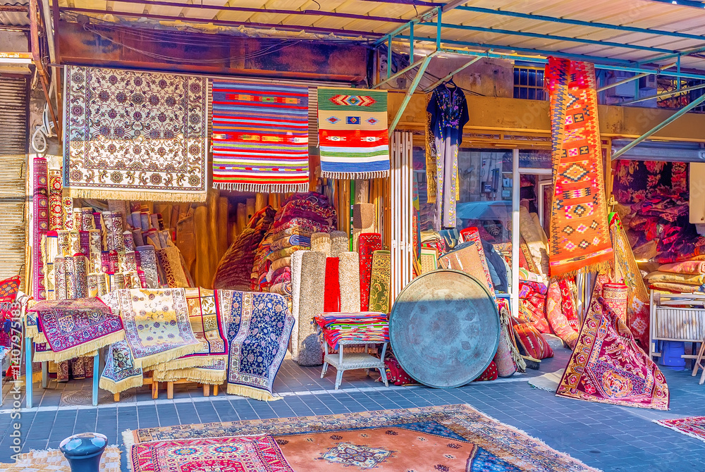 The rug store in Jaffa flea market, Tel Aviv, Israel