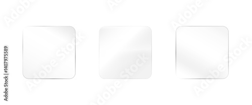 Glass effect, set of mirrors on transparent background, transparent glass showcase, mirror, window. Realistic glossy plate with glare, vector png.