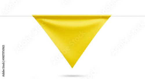 Free Download A single yellow pennant hangs cleanly from a thin string, its triangular shape enhanced by subtle folds and shadows that give it character. The bright, warm tone radiates positivity and charm, perfect - GFXLoad