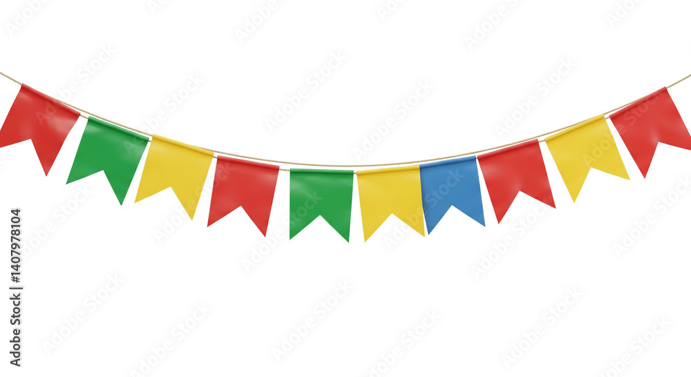 Obraz premium Strings of triangular pennants swing softly showing a playful pattern of red green yellow and blue These cheerful flags feel right at home in a lively and colorful Festa Junina