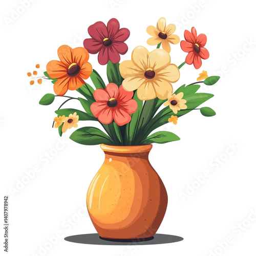 Colorful flowers in an orange vase a vibrant floral arrangement