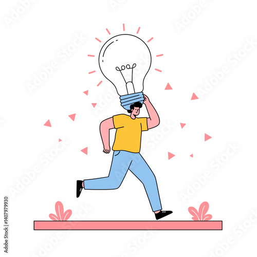 Creative Pursuit: An illustration of a person carrying a light bulb, symbolizing innovation and the relentless pursuit of ideas, captured in a vibrant and eye-catching style.