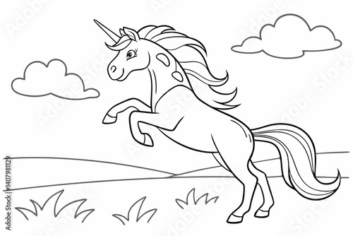 Coloring Pages, Unicorn Horse in flight, colorless, colorless, black and white
