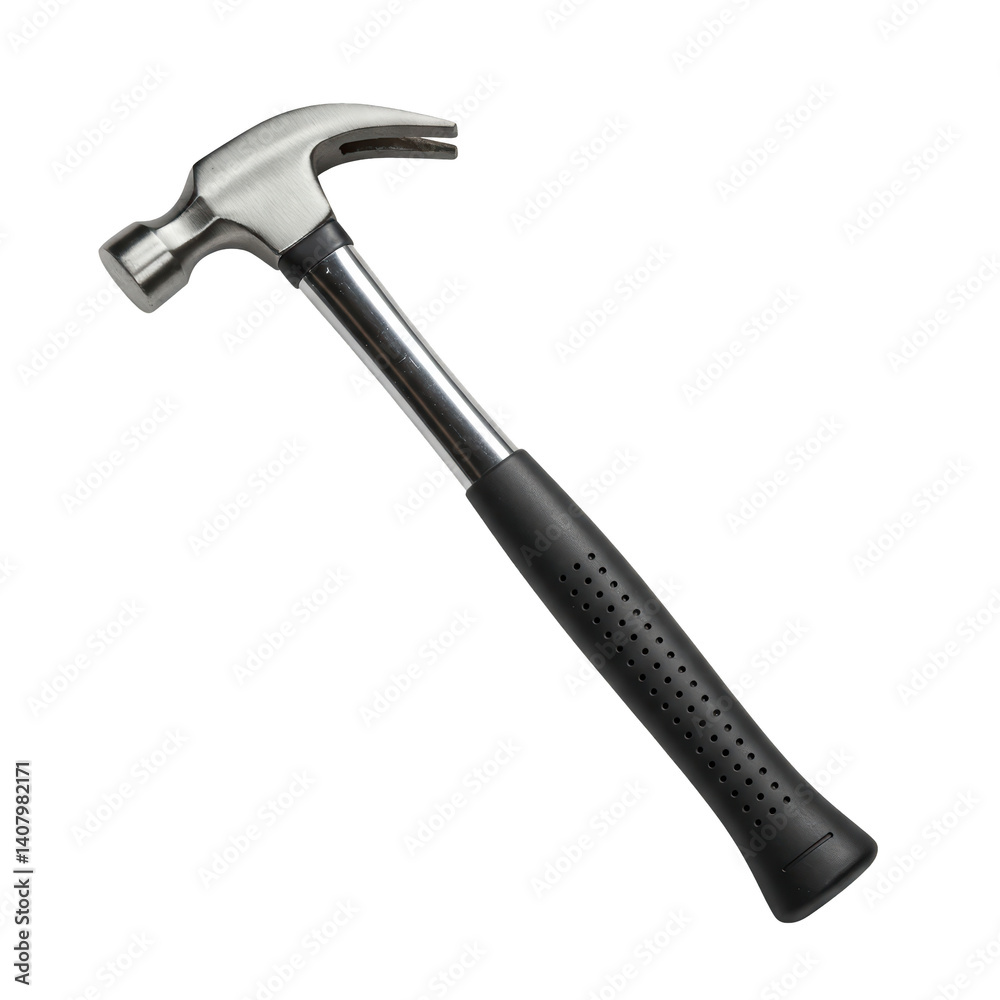 A standard claw hammer with a rubber handle, isolated on transparent background. Studio lighting, realistic shadows A standard claw hammer with a rubber handle, isolated on transparent background. Studio lighting, realistic shadows