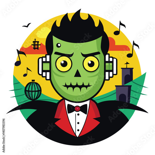 Halloween eerie music isolated clipart on white background