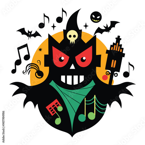 Halloween eerie music isolated clipart on white background