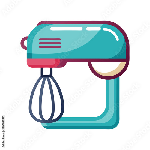 Teal hand mixer kitchen appliance icon illustration