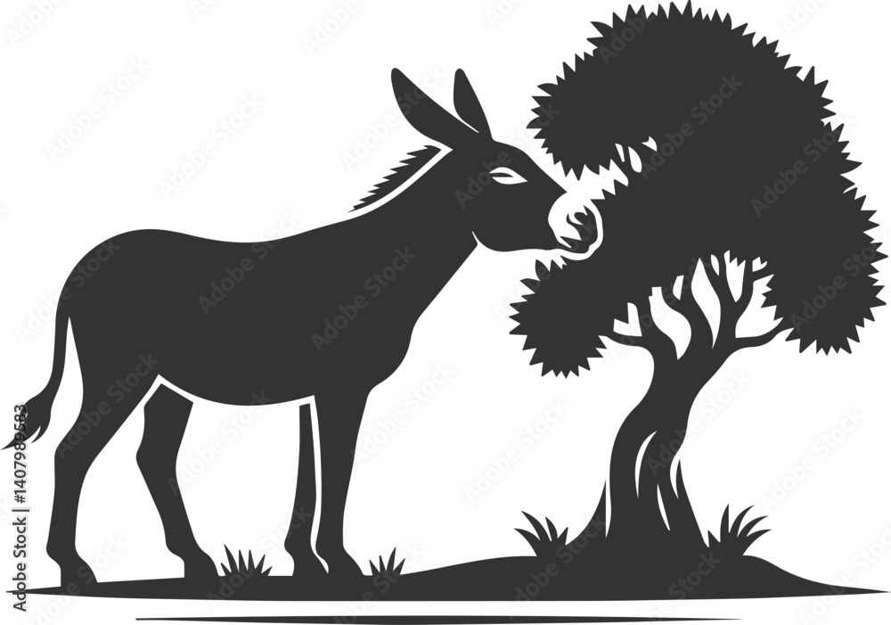 Fototapeta premium Donkey animal vector with tree silhouette