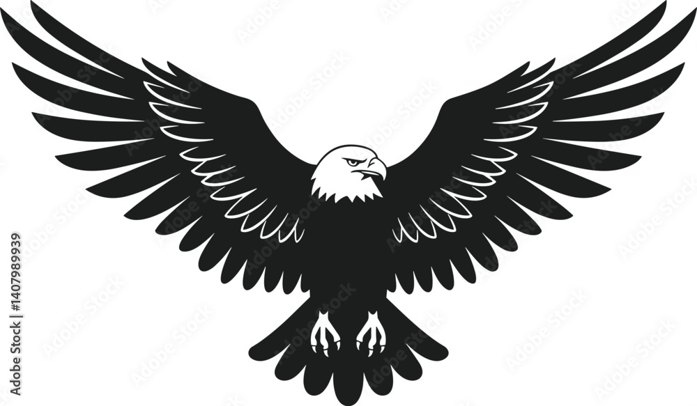 Obraz premium Fierce Bald Eagle Silhouette Vector with Outspread Wings in Flight