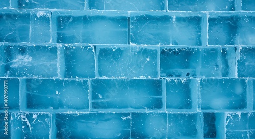 Frozen Serenity: Icy Blue Brick Wall Texture AI Generated