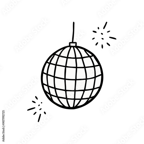 Disco Ball's Allure: Capturing the captivating gleam of a quintessential disco ball, a classic emblem of dance and festivity, is elegantly sketched.