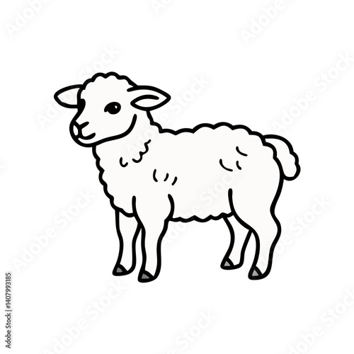 Cute Lamb Illustration: A simple line drawing of a lamb, with a gentle expression, standing in a friendly and approachable stance.  The illustration can be used for various purposes.