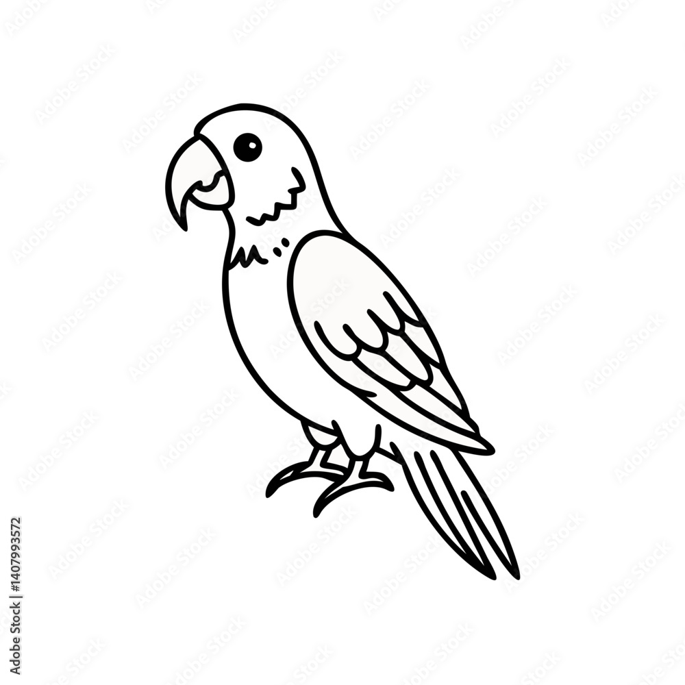 Parrot Line Art: A simple yet detailed line drawing of a parrot standing with its wings folded, showcasing a playful and friendly nature. The artwork evokes a sense of joy and vibrancy. Parrot Line Art: A simple yet detailed line drawing of a parrot standing with its wings folded, showcasing a playful and friendly nature. The artwork evokes a sense of joy and vibrancy.