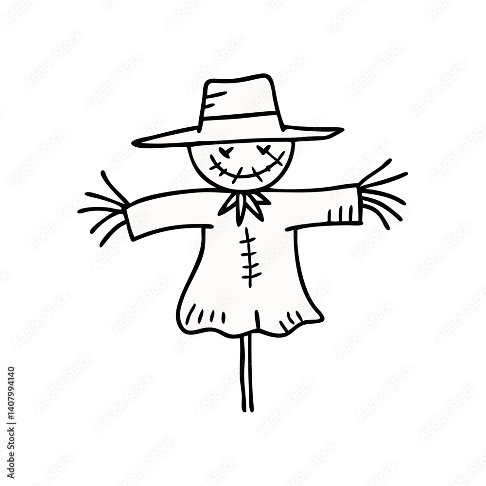 Whimsical Scarecrow Icon: A hand-drawn scarecrow, brought to life with charming simplicity, sporting a friendly grin, welcoming and inviting to all. Whimsical Scarecrow Icon: A hand-drawn scarecrow, brought to life with charming simplicity, sporting a friendly grin, welcoming and inviting to all.