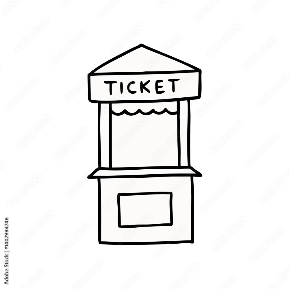 Ticket Booth Doodle: Hand-drawn illustration of a simple, charming ticket booth, perfect for use in design projects relating to travel, events, or entertainment. Ticket Booth Doodle: Hand-drawn illustration of a simple, charming ticket booth, perfect for use in design projects relating to travel, events, or entertainment.