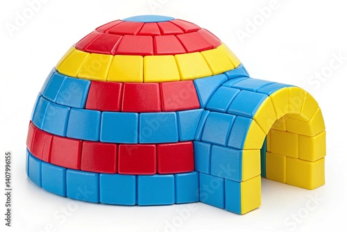Colorful Toy Igloo isolated on white background. A bright, colorful toy igloo isolated on a white background perfect for children s playtime or winter-themed designs photo