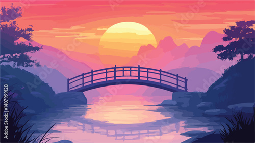 Serene Sunset Bridge Over River