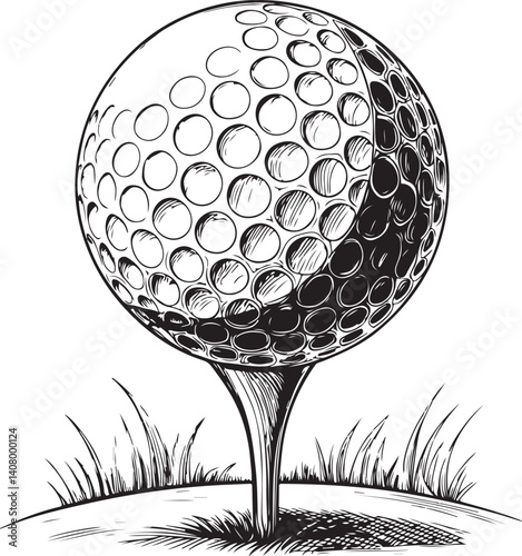 Golf Ball Golfing Game Sport Black and White Vector Illustration, Sketch Drawing Line Linear Symbol Icon Engraving, Hand-drawn Isolated