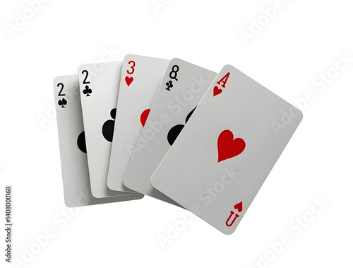 Flying playing cards for poker and gambling, 2, 3, 4, 5 isolated on white, clipping path
