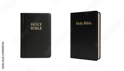 Black Leather Holy Bible with Gold Lettering – Isolated Transparent PNG Cutout