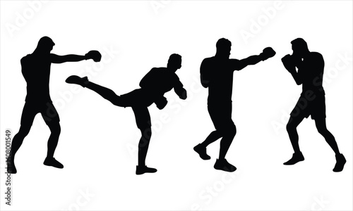 silhouettes of boxing player is isolated on a white background