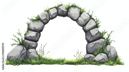 Majestic Stone Arch Drawing with Detailed Architecture